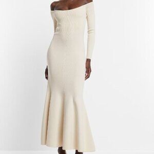 Stunning off the shoulder bridal off-white sweater maxi gown - NWT, L, S